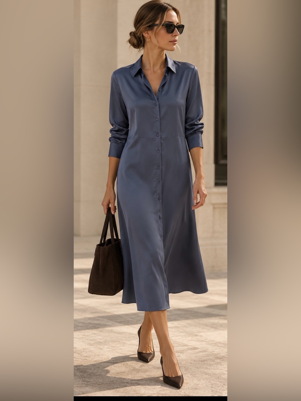 Halogen Slate Blue Button-Front Midi Shirt Dress